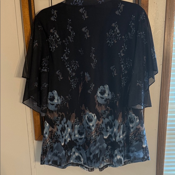 Black Floral Blouse By Timeson. Size L - Picture 3 of 6